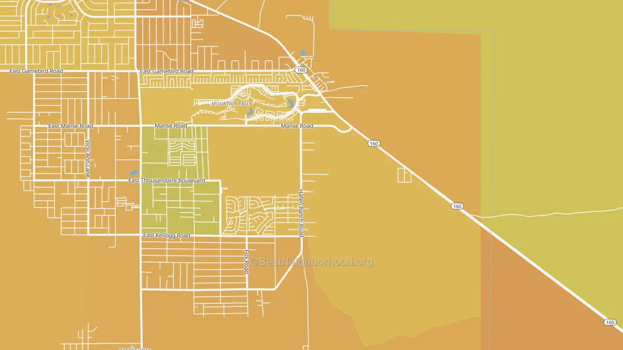 Map of the best neighborhoods in the Manse area, with better matches in green and worse matches in red