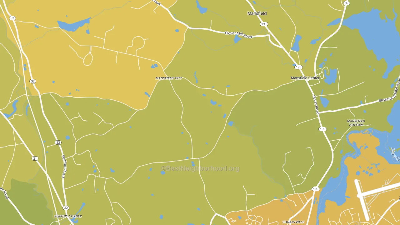 Map of the best neighborhoods in the Mansfield City area, with better matches in green and worse matches in red