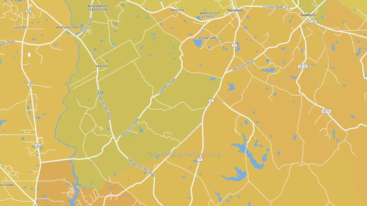 Map of the best neighborhoods in the Mansfield area, with better matches in green and worse matches in red