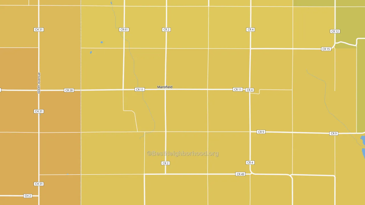 Map of the best neighborhoods in the Mansfield area, with better matches in green and worse matches in red