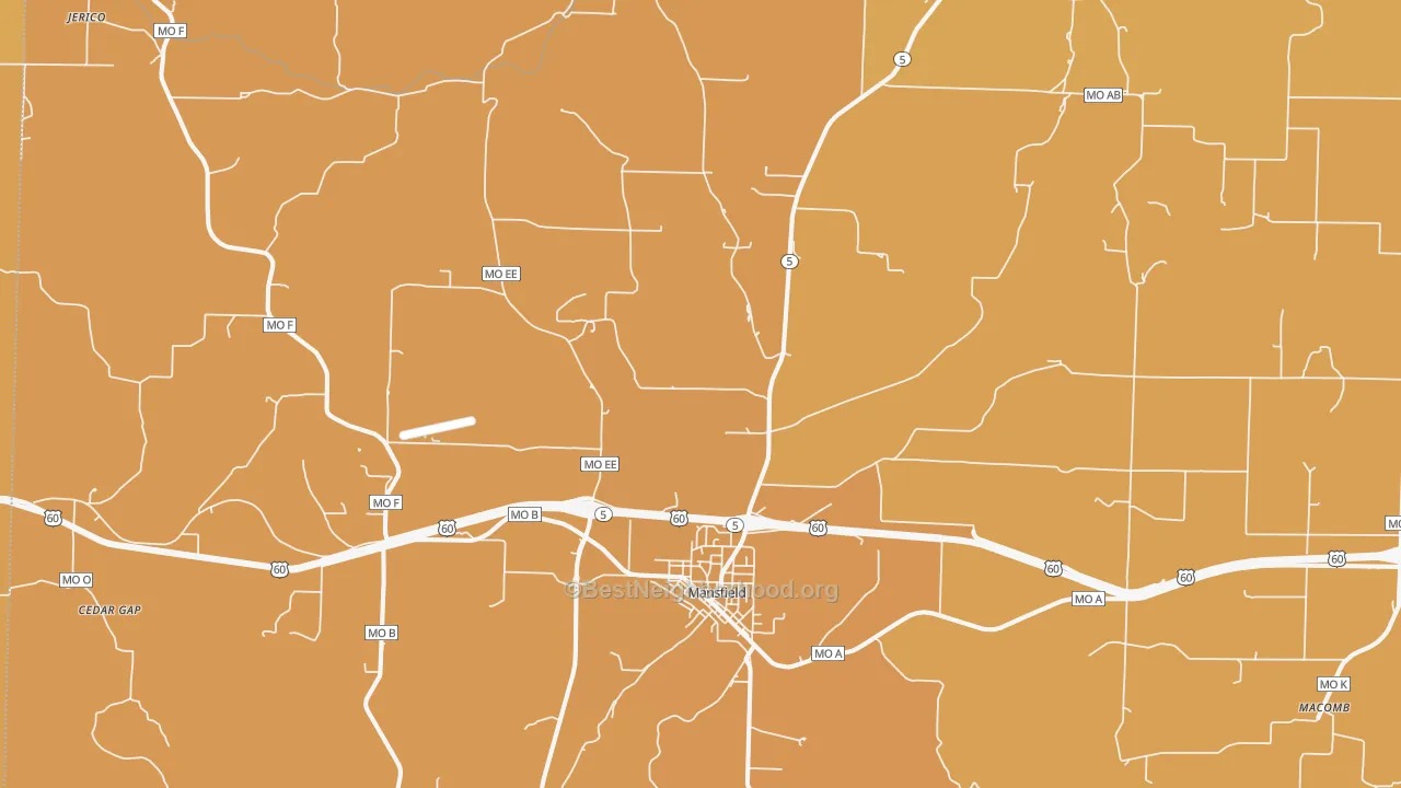 Map of the best neighborhoods in the Mansfield area, with better matches in green and worse matches in red