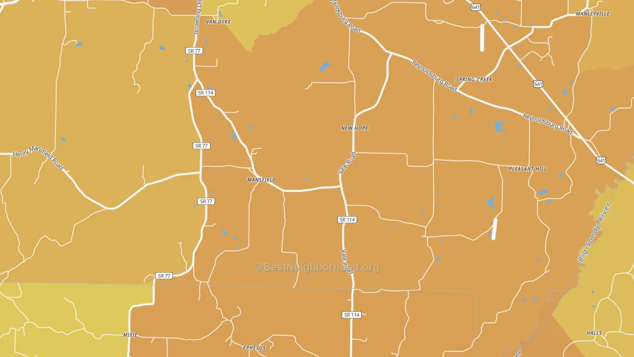 Map of the best neighborhoods in the Mansfield area, with better matches in green and worse matches in red