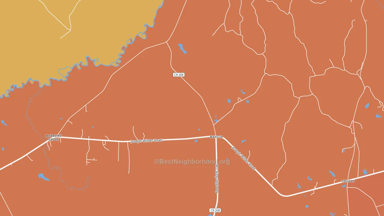 Map of the best neighborhoods in the Mantua area, with better matches in green and worse matches in red
