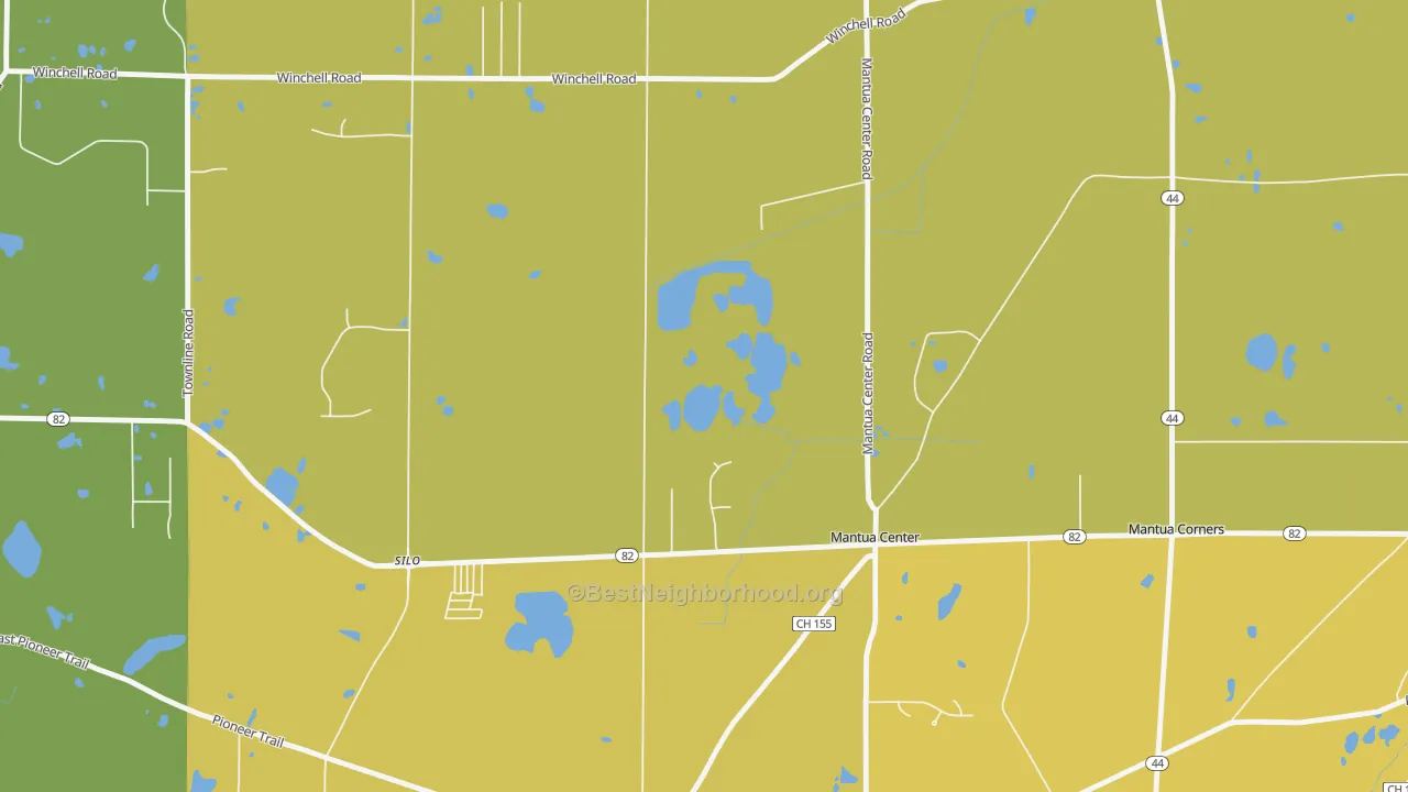 Map of the best neighborhoods in the Mantua Center area, with better matches in green and worse matches in red