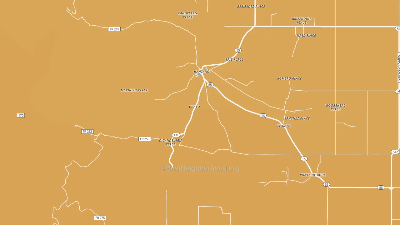 Map of the best neighborhoods in the Manzano area, with better matches in green and worse matches in red