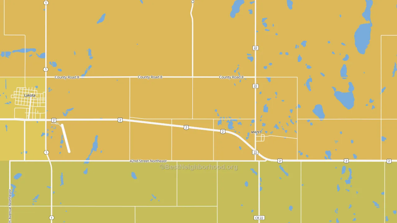 Map of the best neighborhoods in the Mapes area, with better matches in green and worse matches in red
