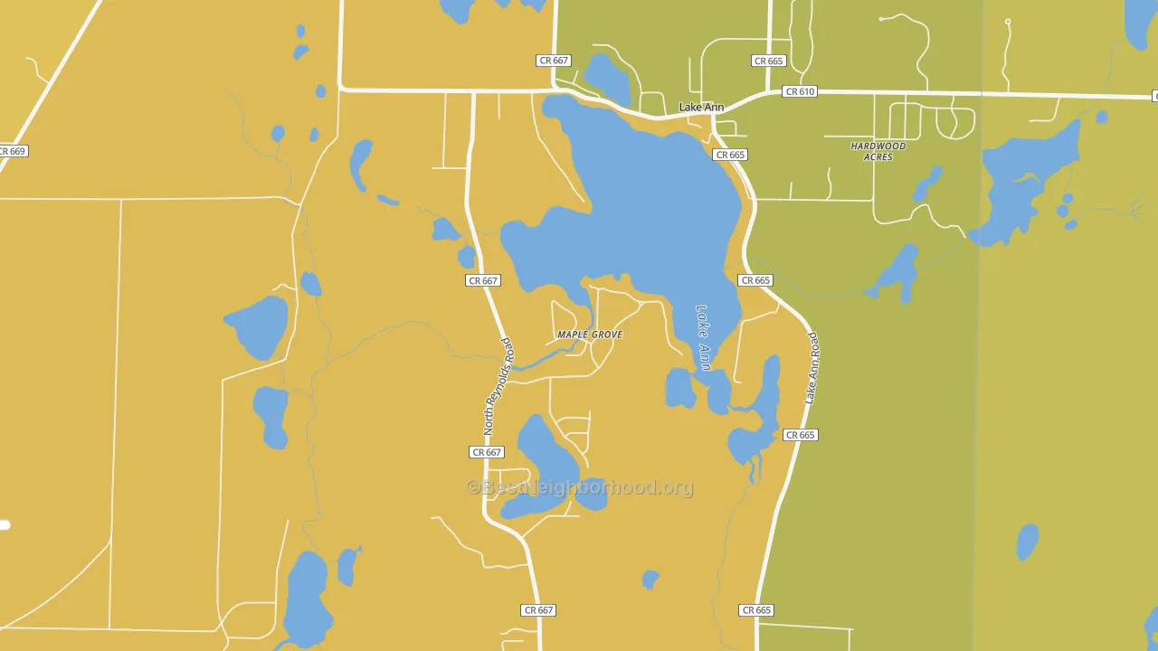 Map of the best neighborhoods in the Maple Grove area, with better matches in green and worse matches in red