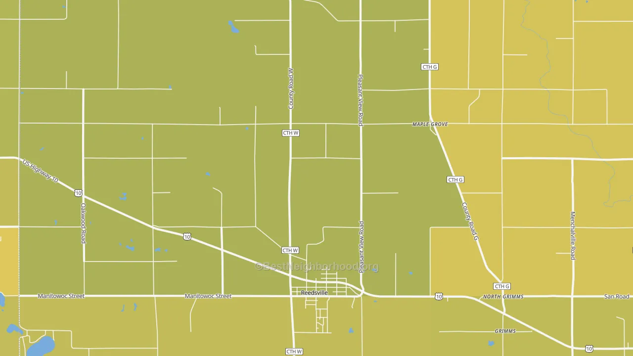 Map of the best neighborhoods in the Maple Grove area, with better matches in green and worse matches in red