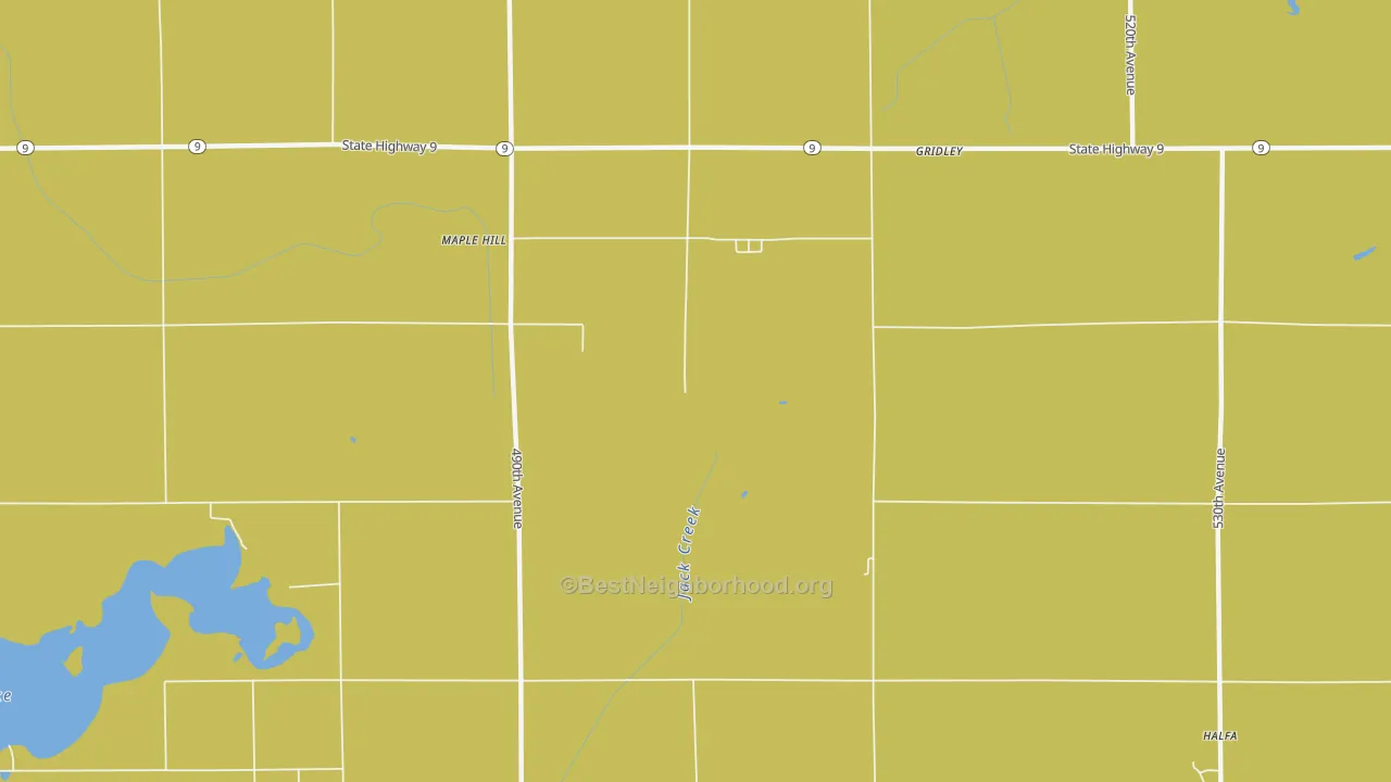 Map of the best neighborhoods in the Maple Hill area, with better matches in green and worse matches in red