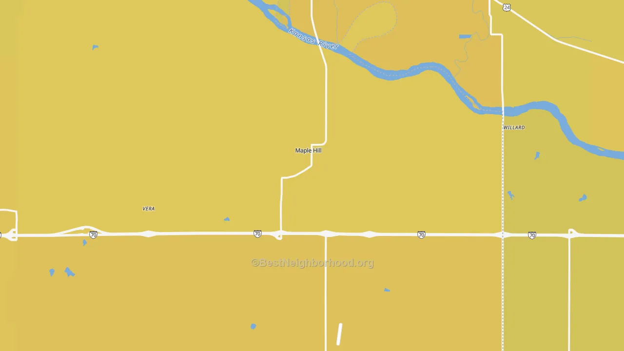 Map of the best neighborhoods in the Maple Hill area, with better matches in green and worse matches in red