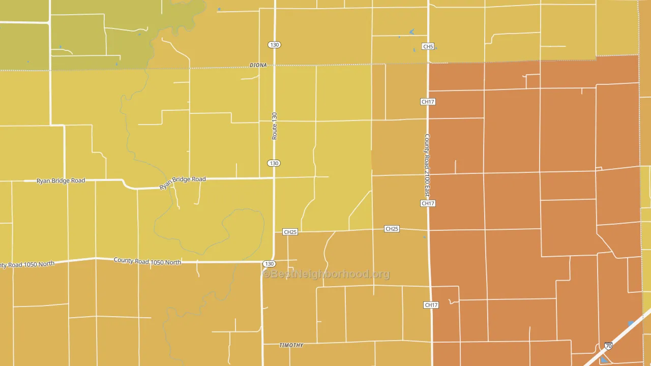 Map of the best neighborhoods in the Maple Point area, with better matches in green and worse matches in red