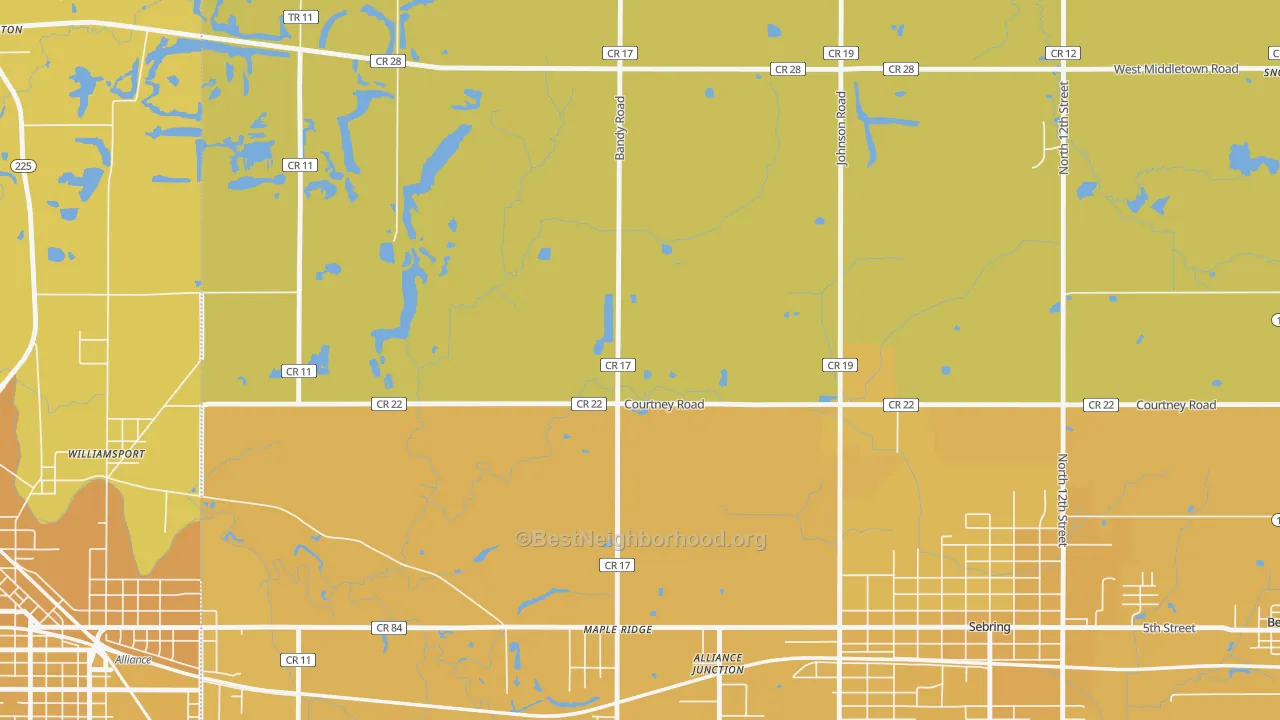 Map of the best neighborhoods in the Maple Ridge area, with better matches in green and worse matches in red