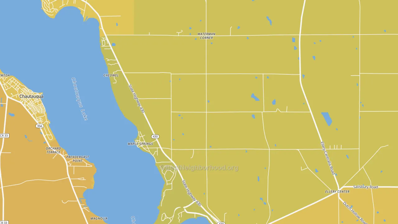 Map of the best neighborhoods in the Maple Springs area, with better matches in green and worse matches in red