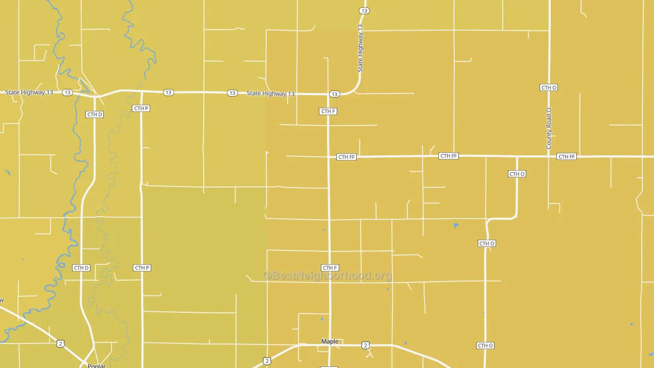 Map of the best neighborhoods in the Maple area, with better matches in green and worse matches in red