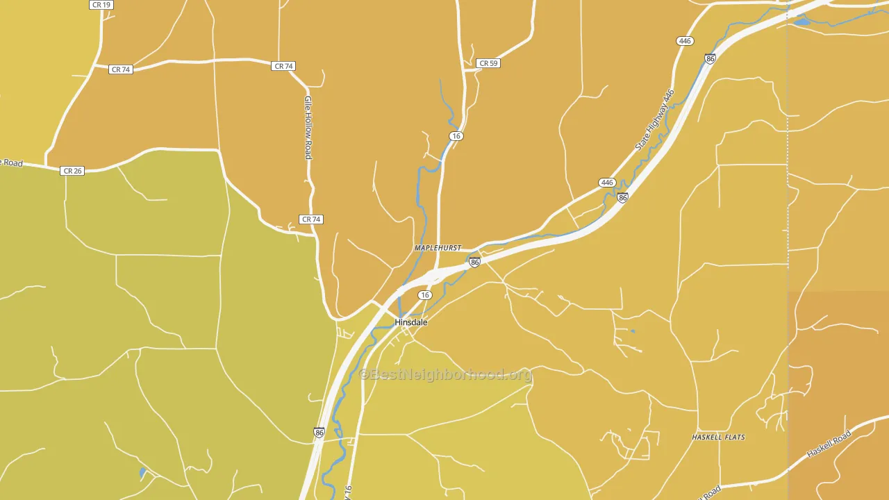 Map of the best neighborhoods in the Maplehurst area, with better matches in green and worse matches in red