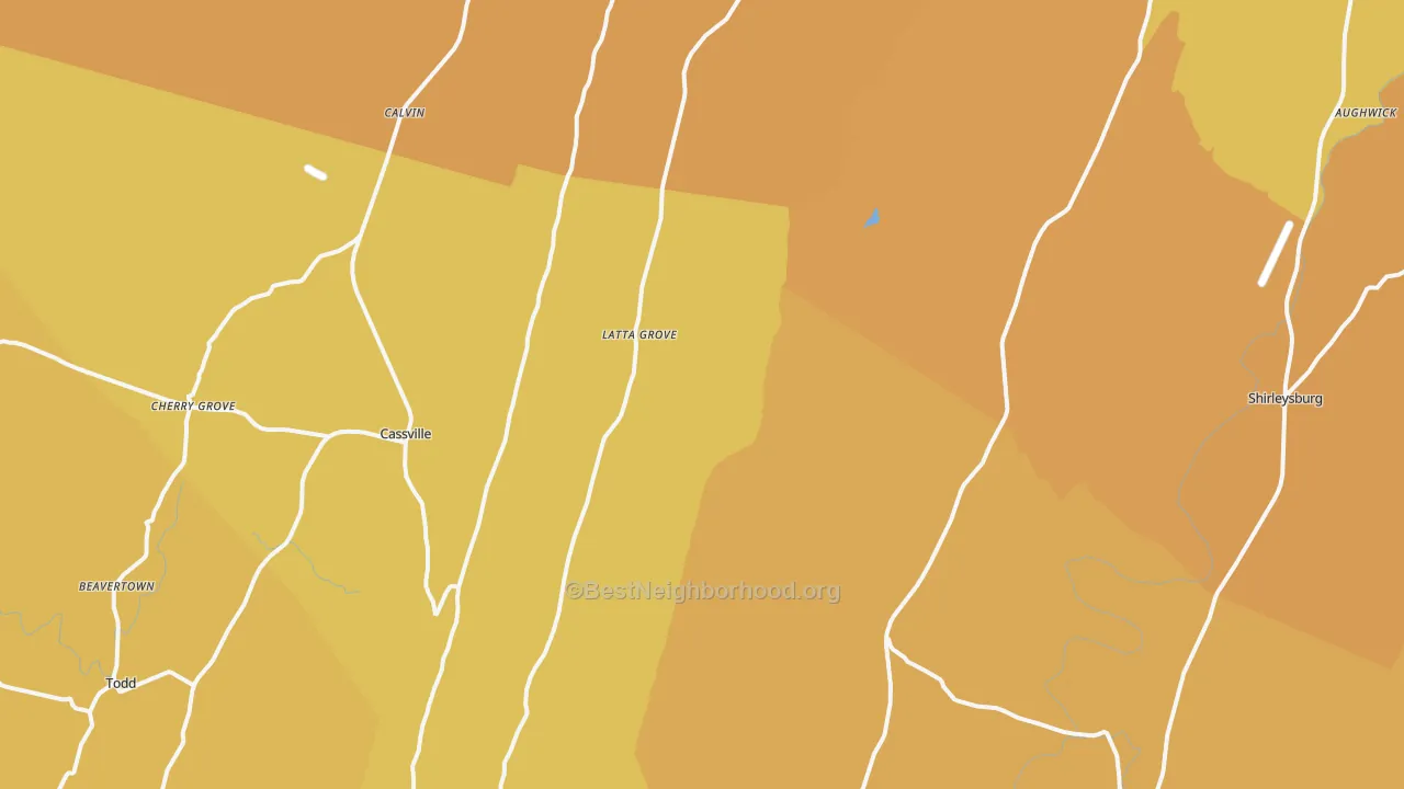 Map of the best neighborhoods in the Mapleton Depot area, with better matches in green and worse matches in red