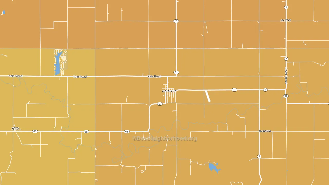 Map of the best neighborhoods in the Mapleton area, with better matches in green and worse matches in red