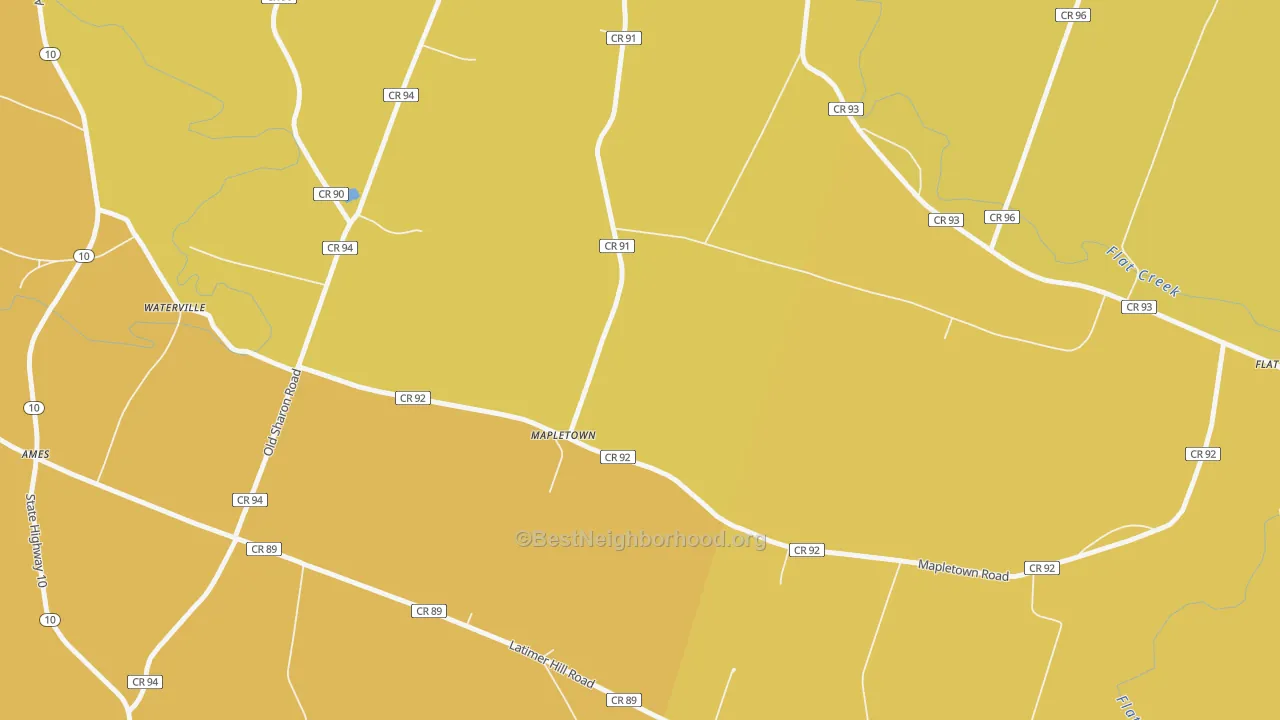 Map of the best neighborhoods in the Mapletown area, with better matches in green and worse matches in red