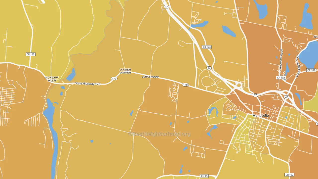 Map of the best neighborhoods in the Maplewood area, with better matches in green and worse matches in red