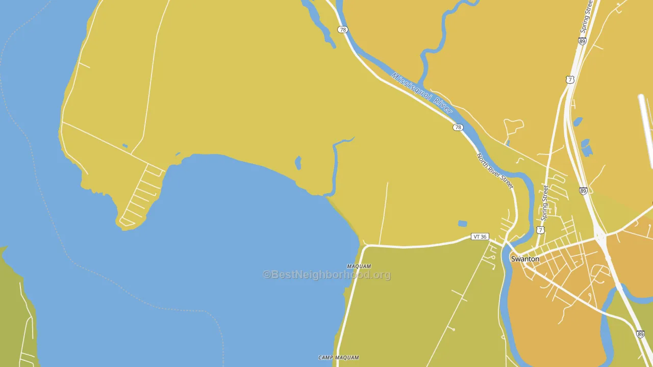 Map of the best neighborhoods in the Maquam area, with better matches in green and worse matches in red