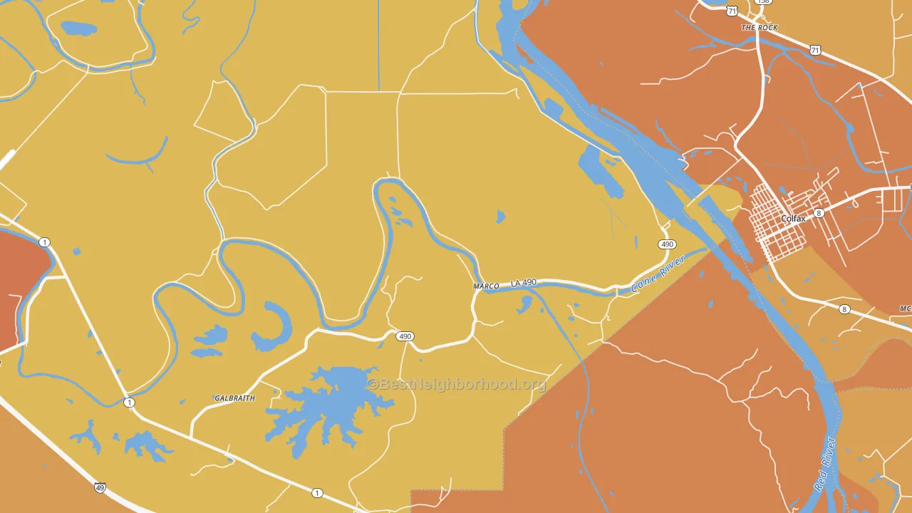 Map of the best neighborhoods in the Marco area, with better matches in green and worse matches in red