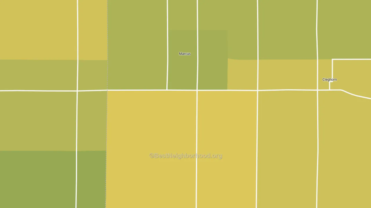 Map of the best neighborhoods in the Marcus area, with better matches in green and worse matches in red