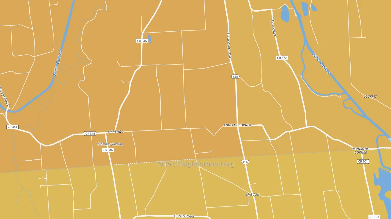 Map of the best neighborhoods in the Marengo area, with better matches in green and worse matches in red