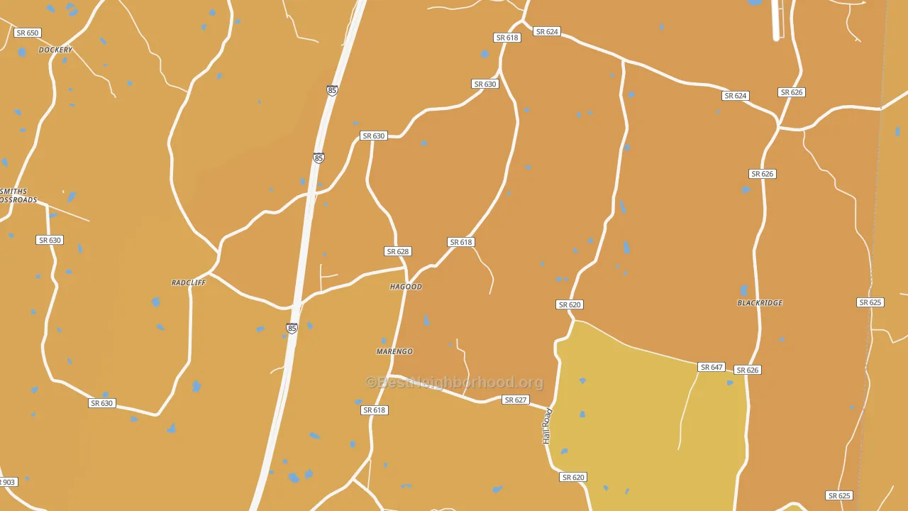 Map of the best neighborhoods in the Marengo area, with better matches in green and worse matches in red