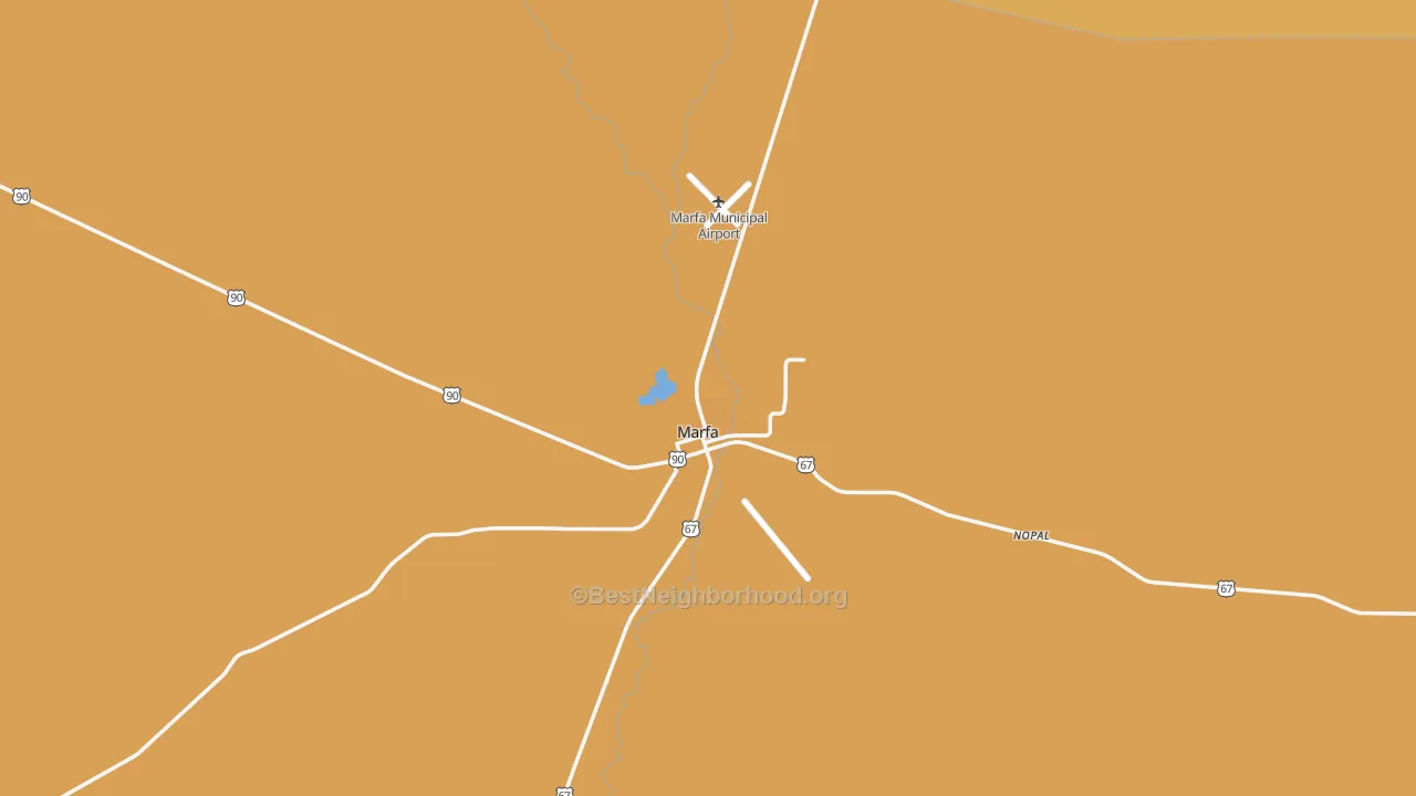 Map of the best neighborhoods in the Marfa area, with better matches in green and worse matches in red
