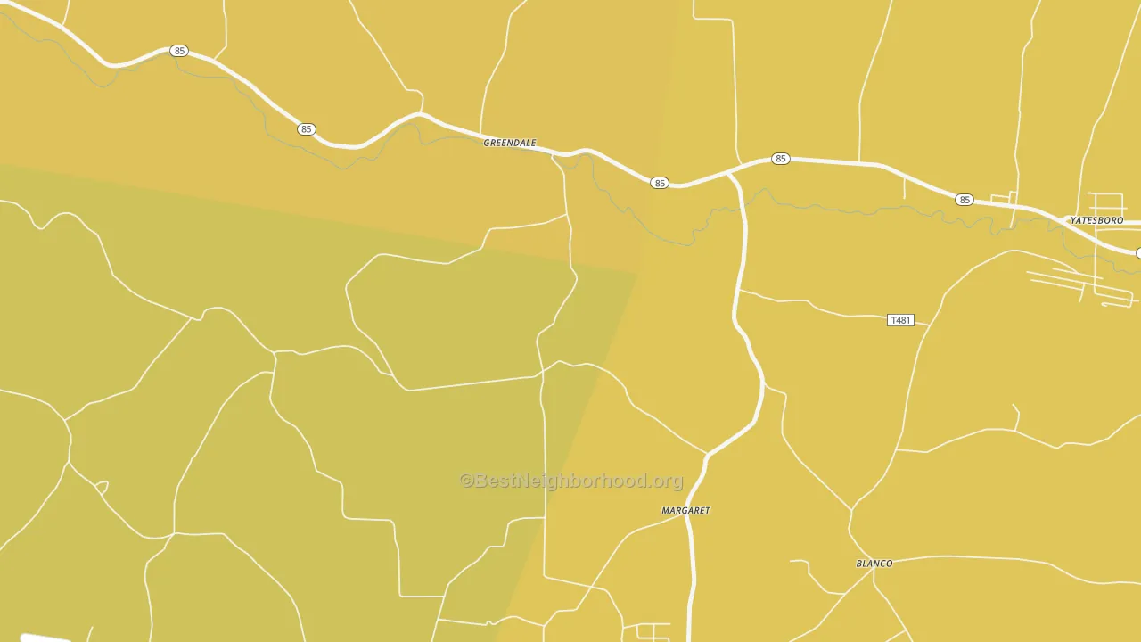 Map of the best neighborhoods in the Margaret area, with better matches in green and worse matches in red