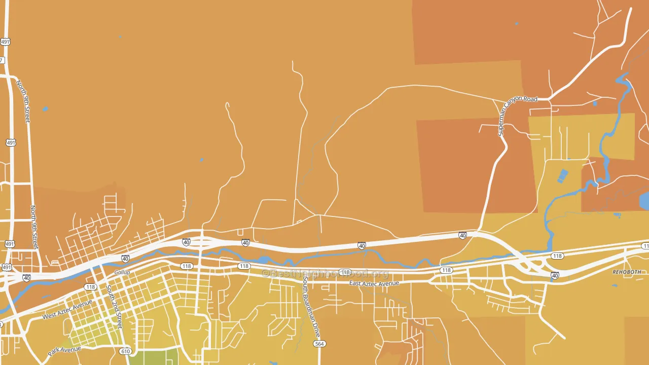 Map of the best neighborhoods in the Mariano Lake area, with better matches in green and worse matches in red