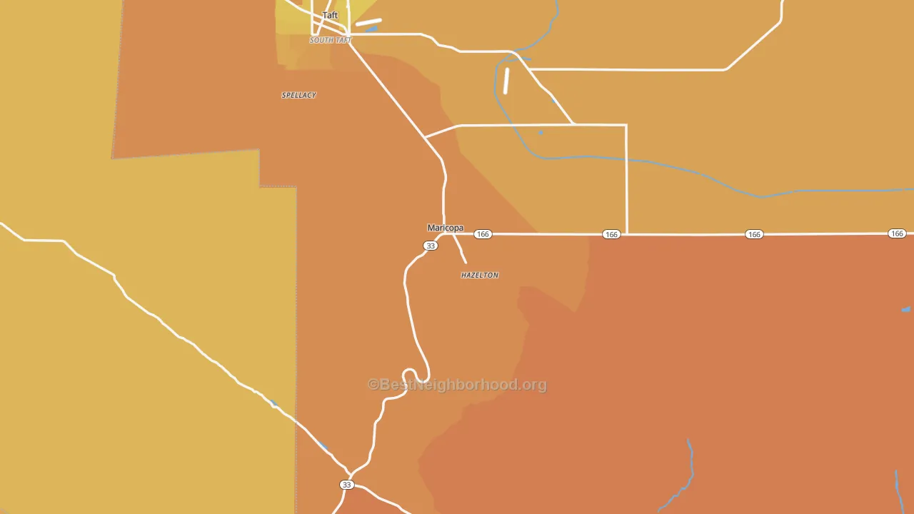 Map of the best neighborhoods in the Maricopa area, with better matches in green and worse matches in red