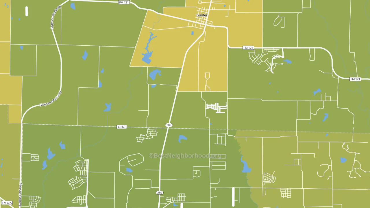 Map of the best neighborhoods in the Marilee area, with better matches in green and worse matches in red
