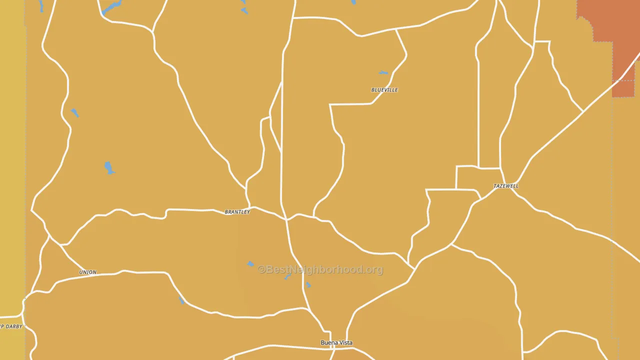 Map of the best neighborhoods in the Marion County area, with better matches in green and worse matches in red