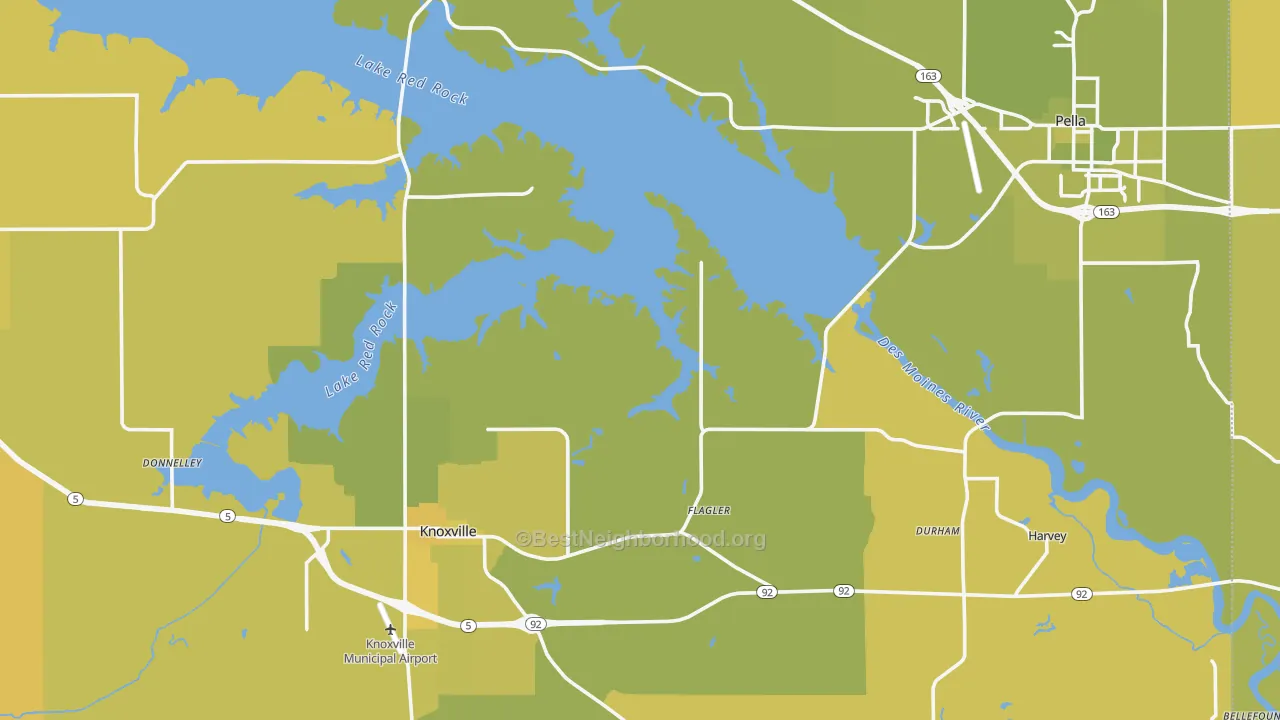 Map of the best neighborhoods in the Marion County area, with better matches in green and worse matches in red