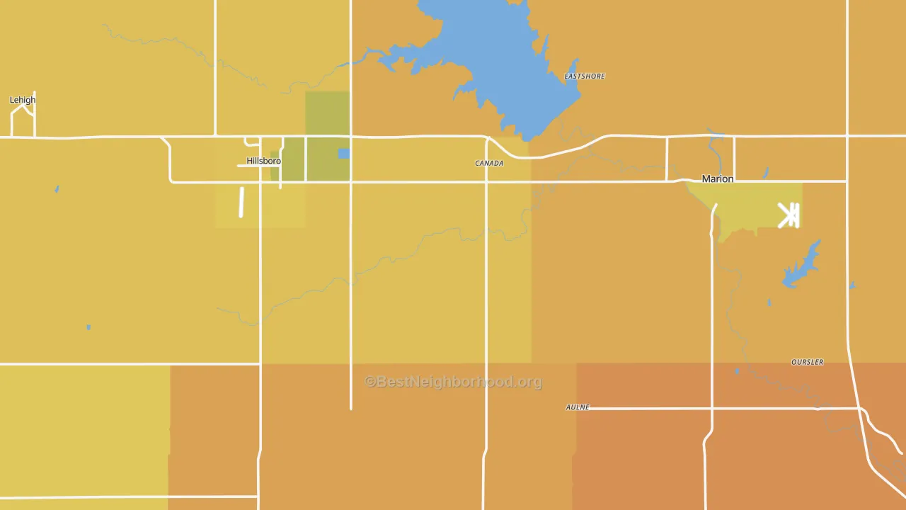 Map of the best neighborhoods in the Marion County area, with better matches in green and worse matches in red