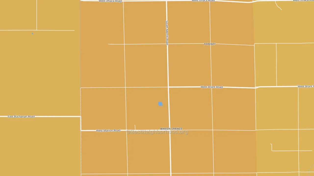 Map of the best neighborhoods in the Marion Springs area, with better matches in green and worse matches in red