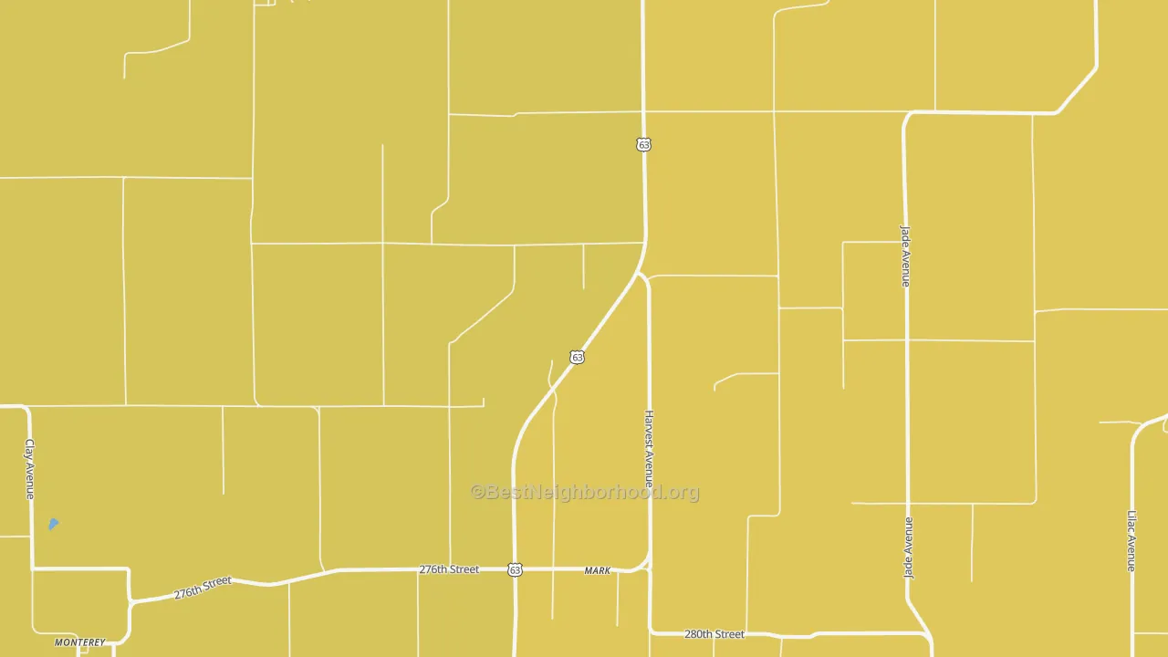 Map of the best neighborhoods in the Mark area, with better matches in green and worse matches in red