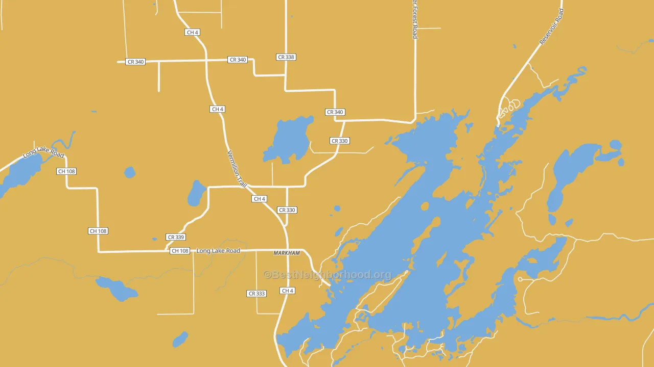 Map of the best neighborhoods in the Markham area, with better matches in green and worse matches in red
