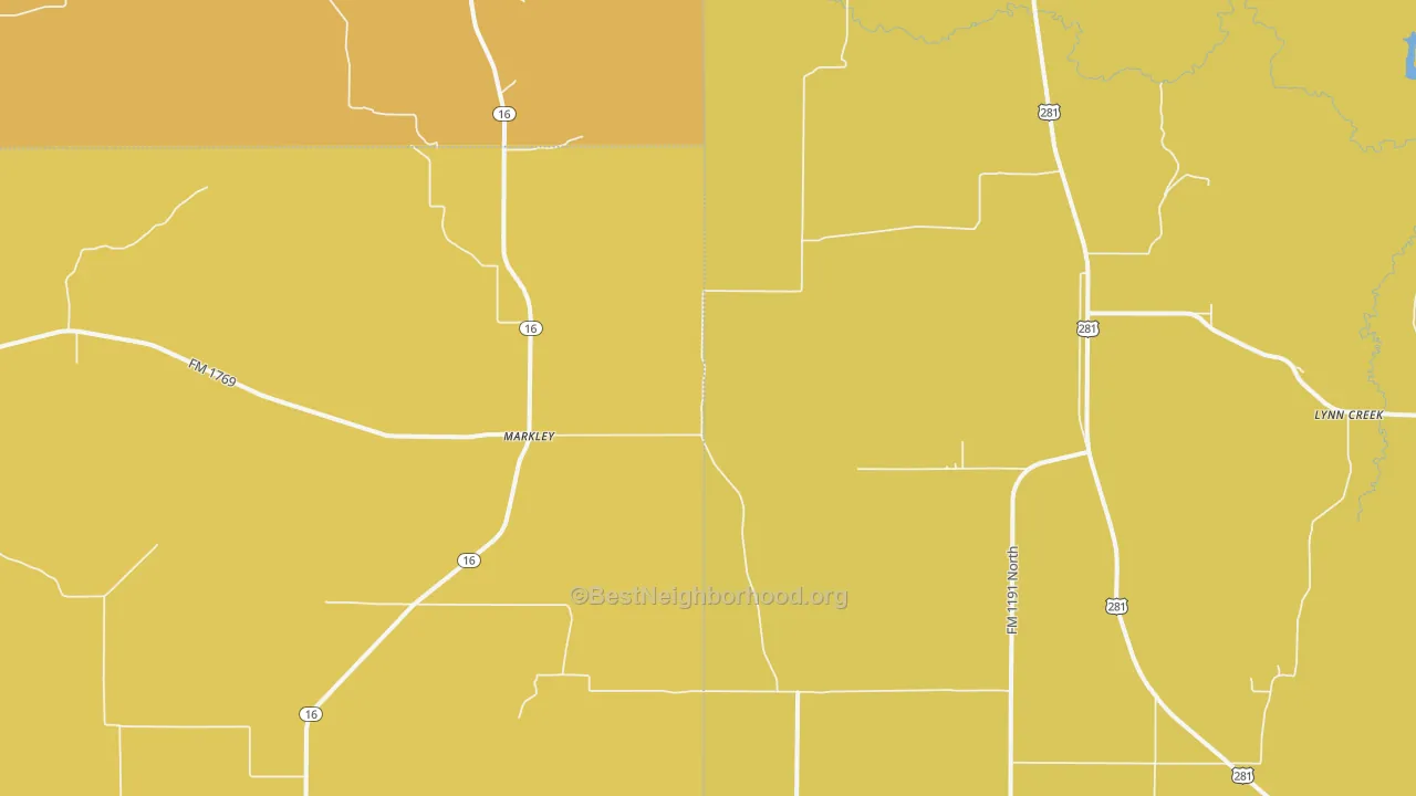 Map of the best neighborhoods in the Markley area, with better matches in green and worse matches in red