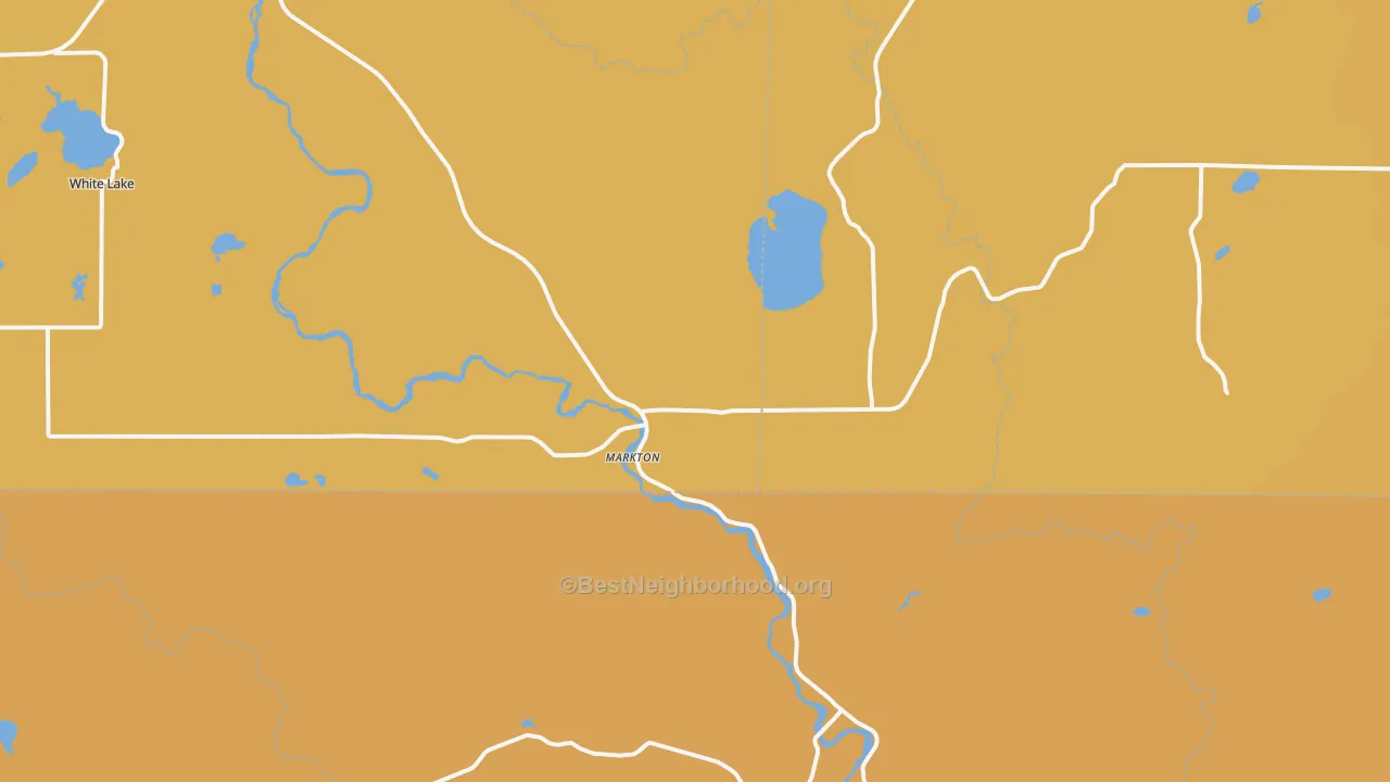 Map of the best neighborhoods in the Markton area, with better matches in green and worse matches in red