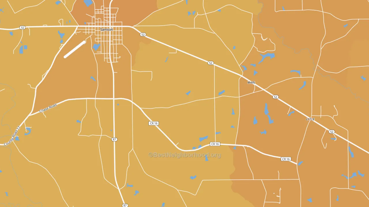 Map of the best neighborhoods in the Marl area, with better matches in green and worse matches in red