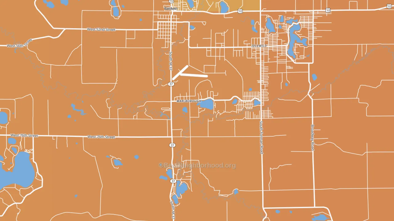 Map of the best neighborhoods in the Marlborough area, with better matches in green and worse matches in red