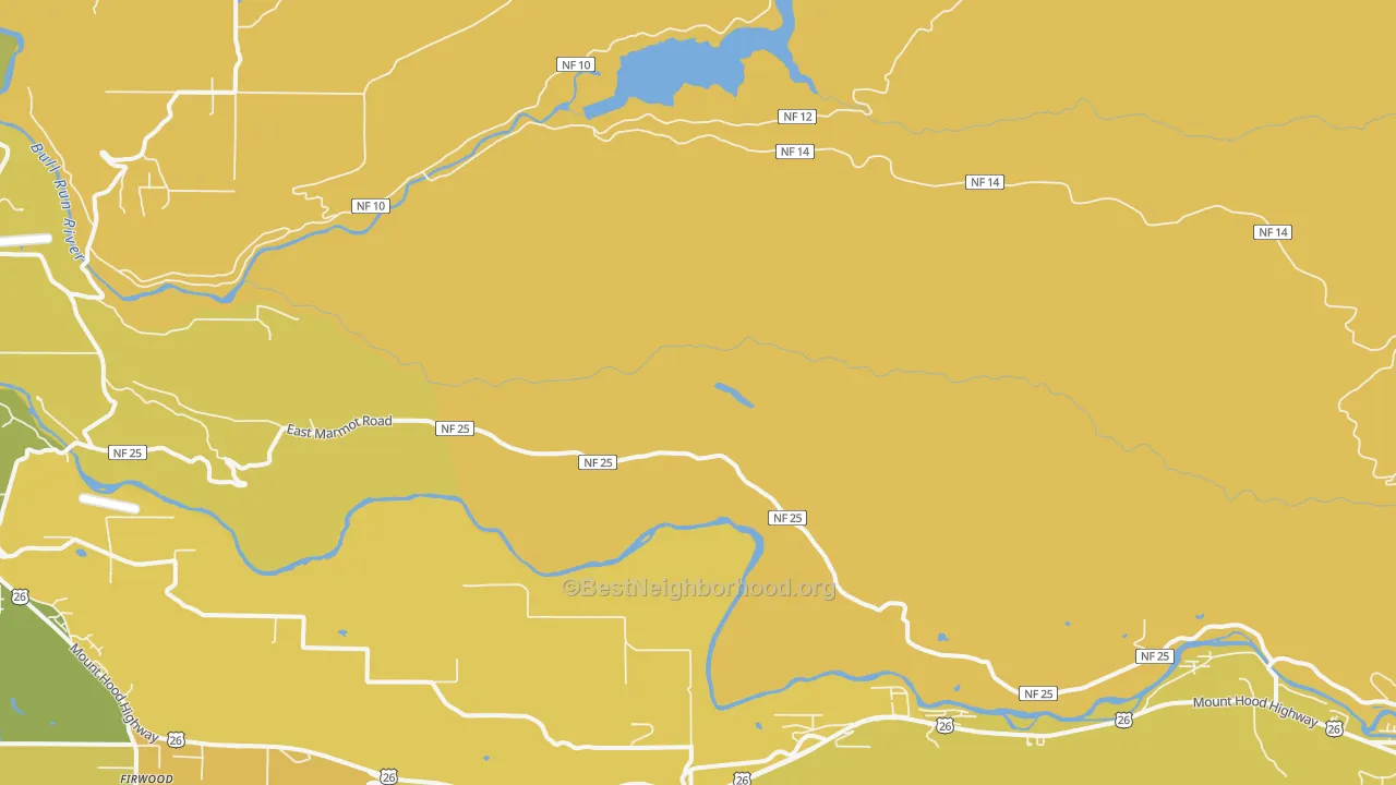 Map of the best neighborhoods in the Marmot area, with better matches in green and worse matches in red