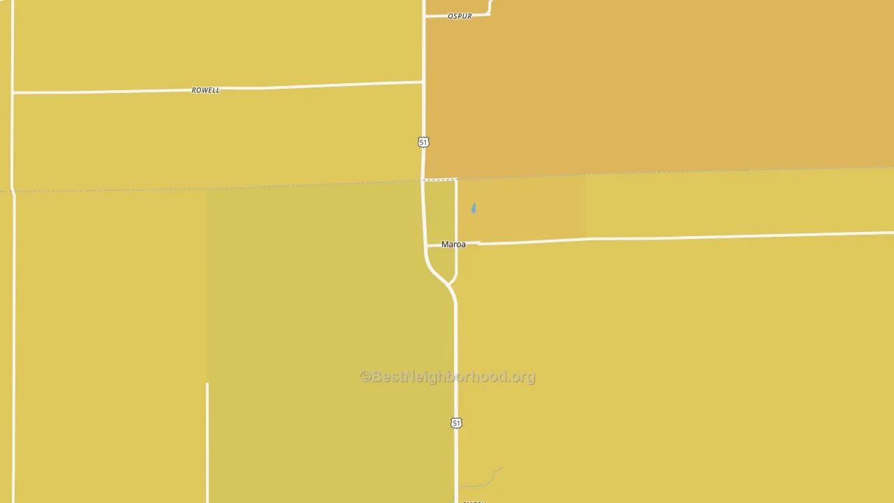 Map of the best neighborhoods in the Maroa area, with better matches in green and worse matches in red