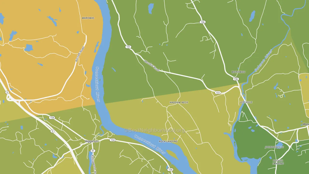 Map of the best neighborhoods in the Maromas area, with better matches in green and worse matches in red