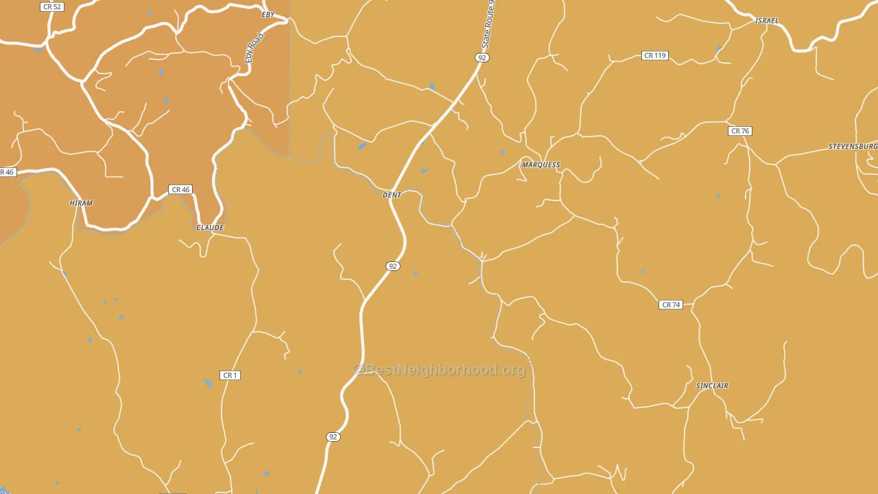 Map of the best neighborhoods in the Marquess area, with better matches in green and worse matches in red