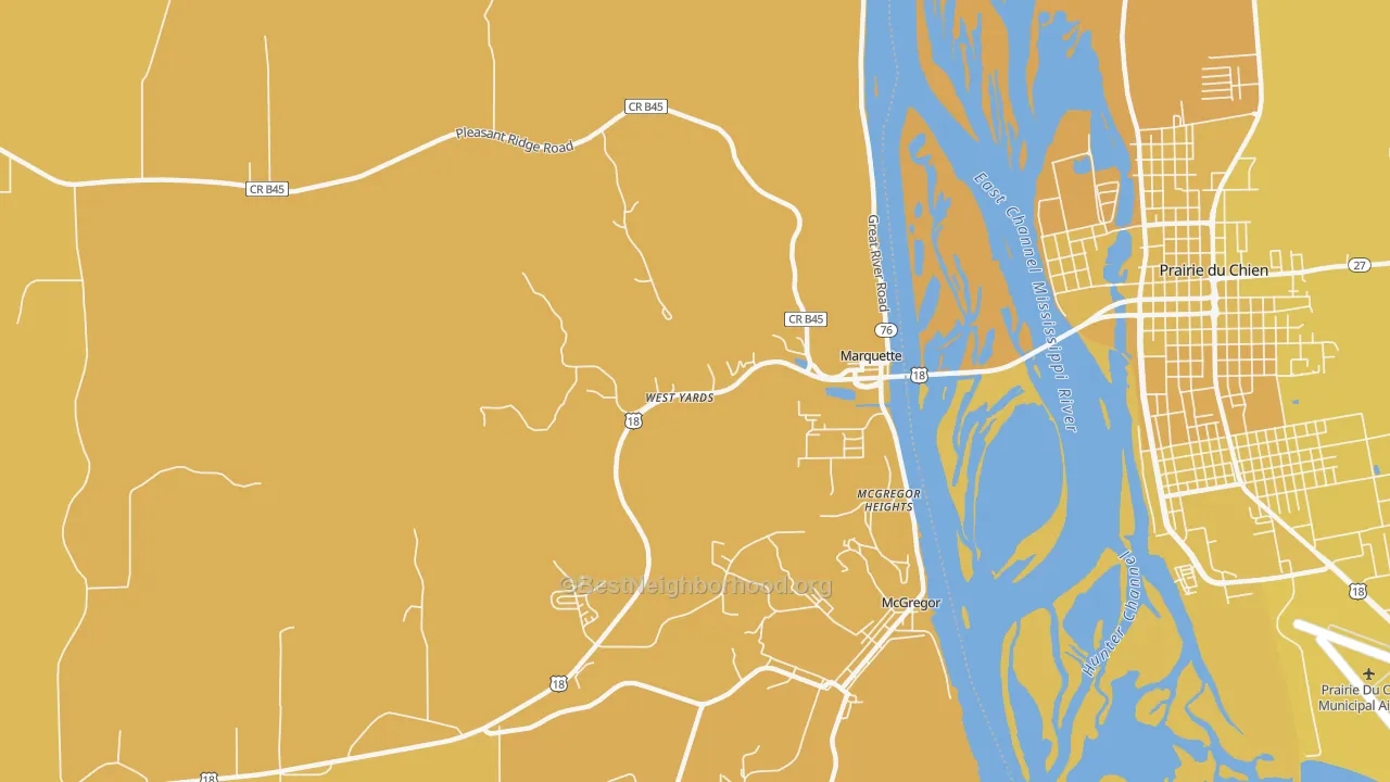 Map of the best neighborhoods in the Marquette area, with better matches in green and worse matches in red