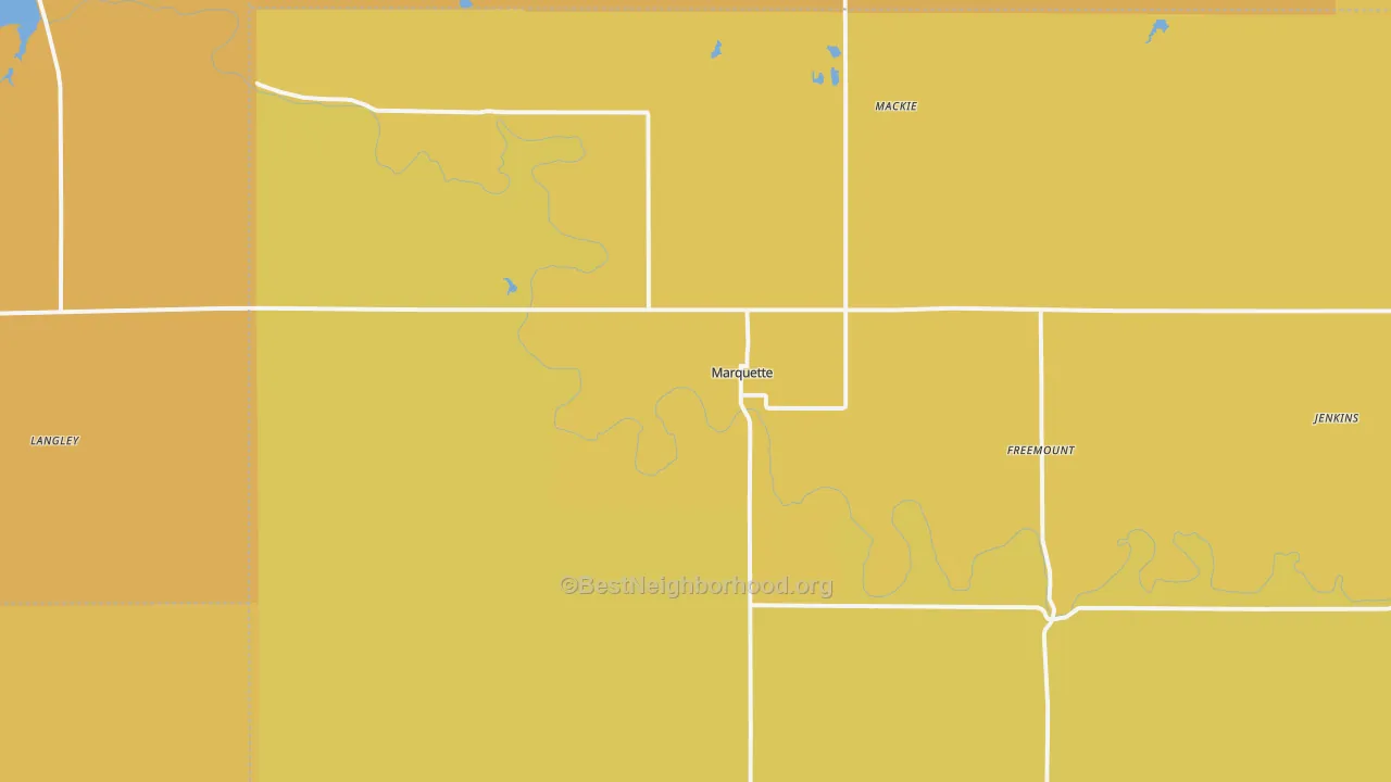 Map of the best neighborhoods in the Marquette area, with better matches in green and worse matches in red