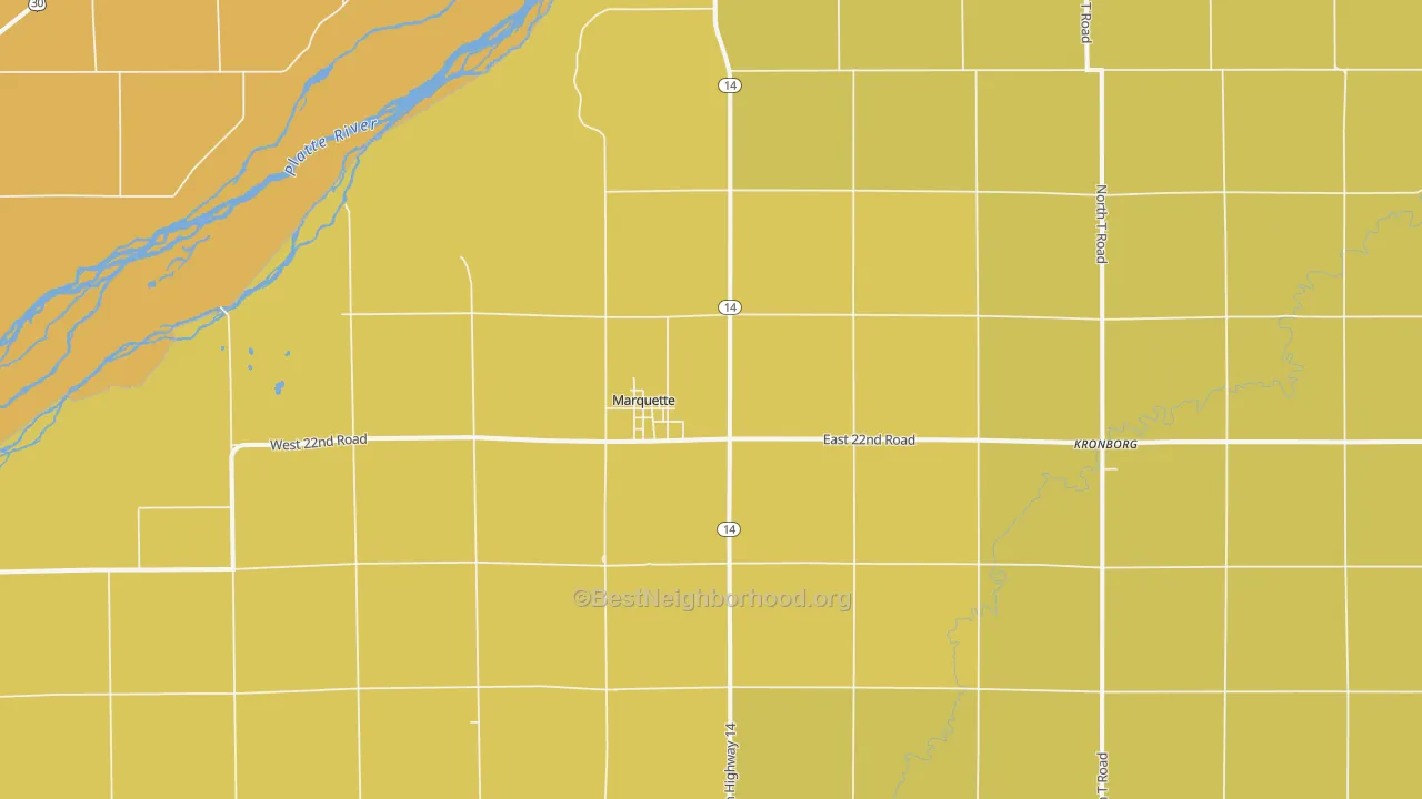 Map of the best neighborhoods in the Marquette area, with better matches in green and worse matches in red